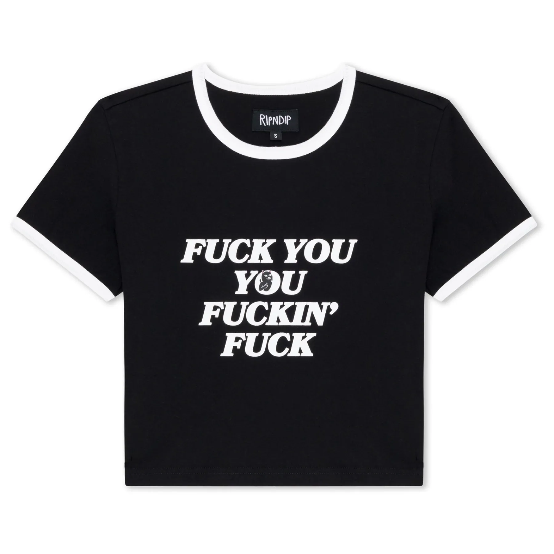 Ripndip Womens|Womens<Fuckin Fuck Cropped Ringer Tee (Black/White)