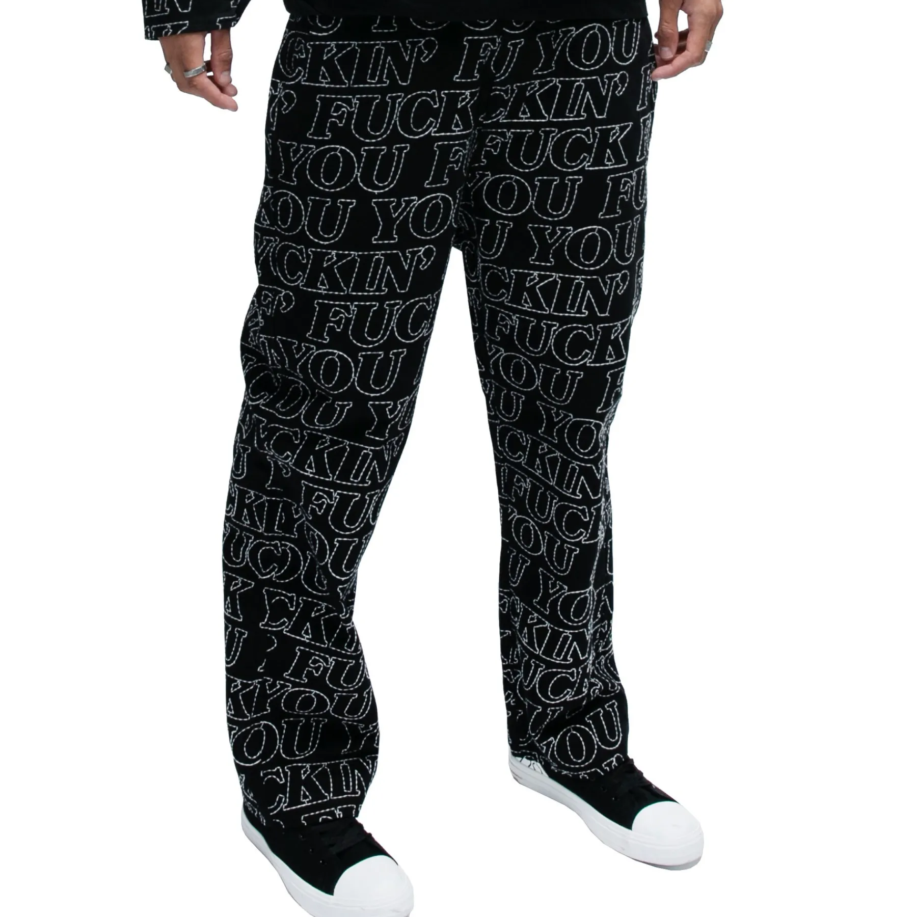 Ripndip Pants<Fuckin Fuck Quilted Wide Leg Pants (Black)