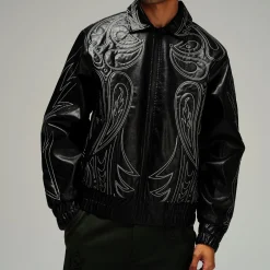 Ripndip Jackets<Howdy Leather Puffer Jacket (Black)