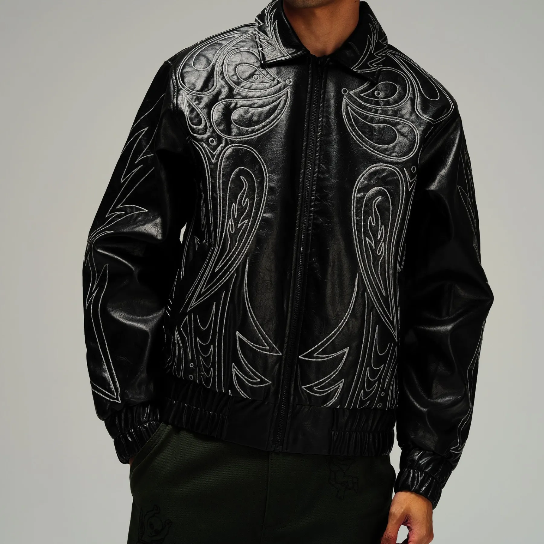 Ripndip Jackets<Howdy Leather Puffer Jacket (Black)