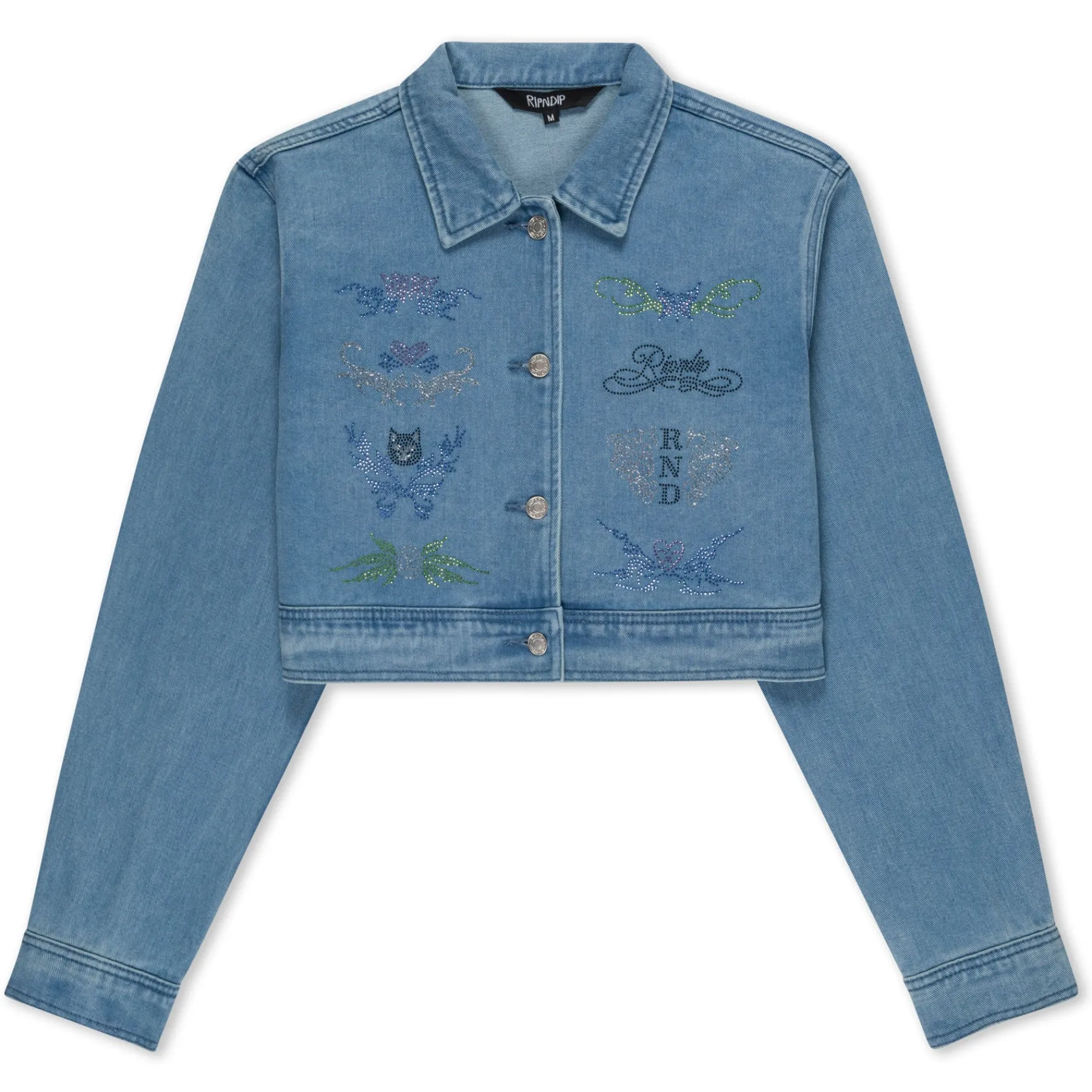 Ripndip Jackets|Womens<Hyaena Cropped Denim Jacket (Medium Wash)