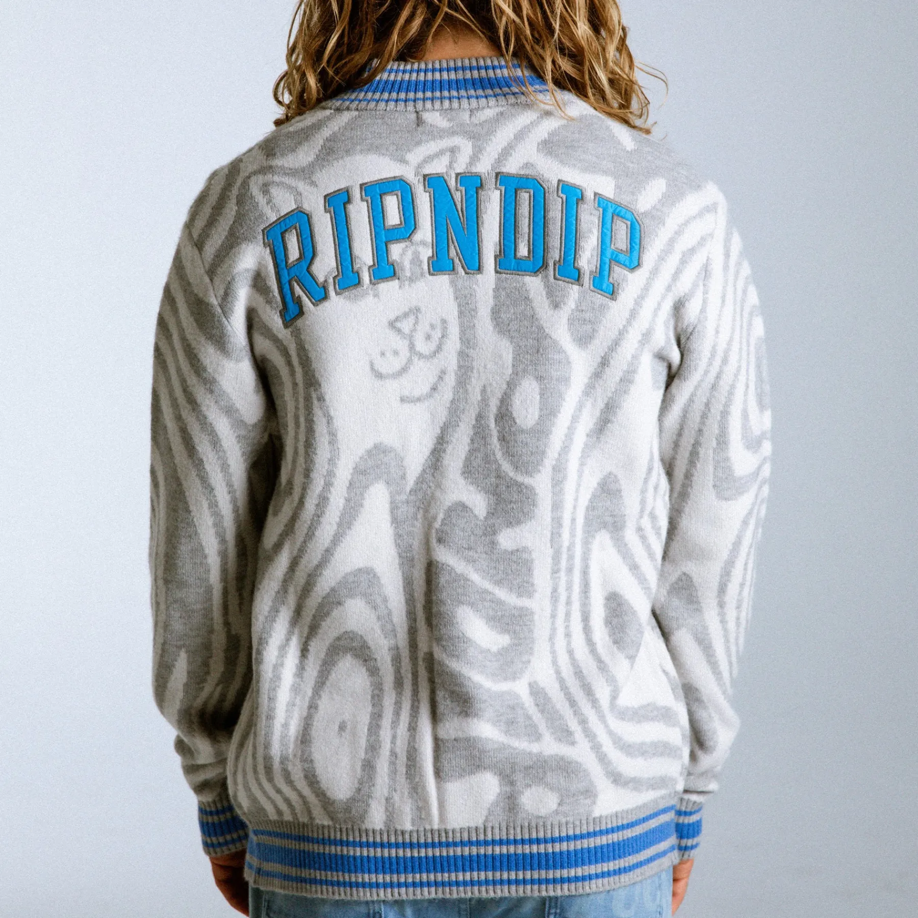 Ripndip Knits / Sweaters<Hypnotic Team Spirit Knit Cardigan (Grey/Light Blue)