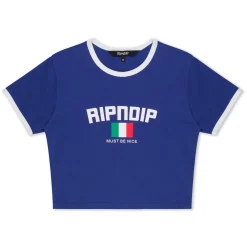Ripndip Womens|Womens<Italy Cropped Ringer Tee (Navy/White)