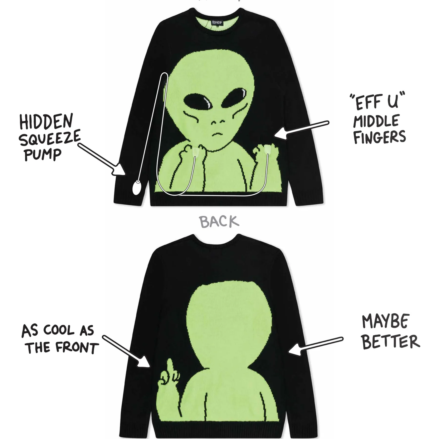 Ripndip Knits / Sweaters|Christmas Items<Lord Alien Flippy Knitty Sweater (Black)