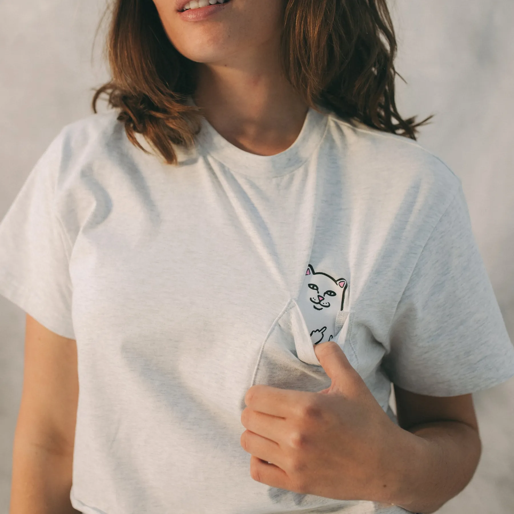Ripndip Womens|Womens<Lord Nermal Cropped Baby Pocket Tee (Ash Heather)