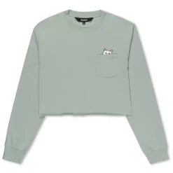 Ripndip Womens|Womens<Lord Nermal Cropped Long Sleeve Pocket Tee (Sage Grey)