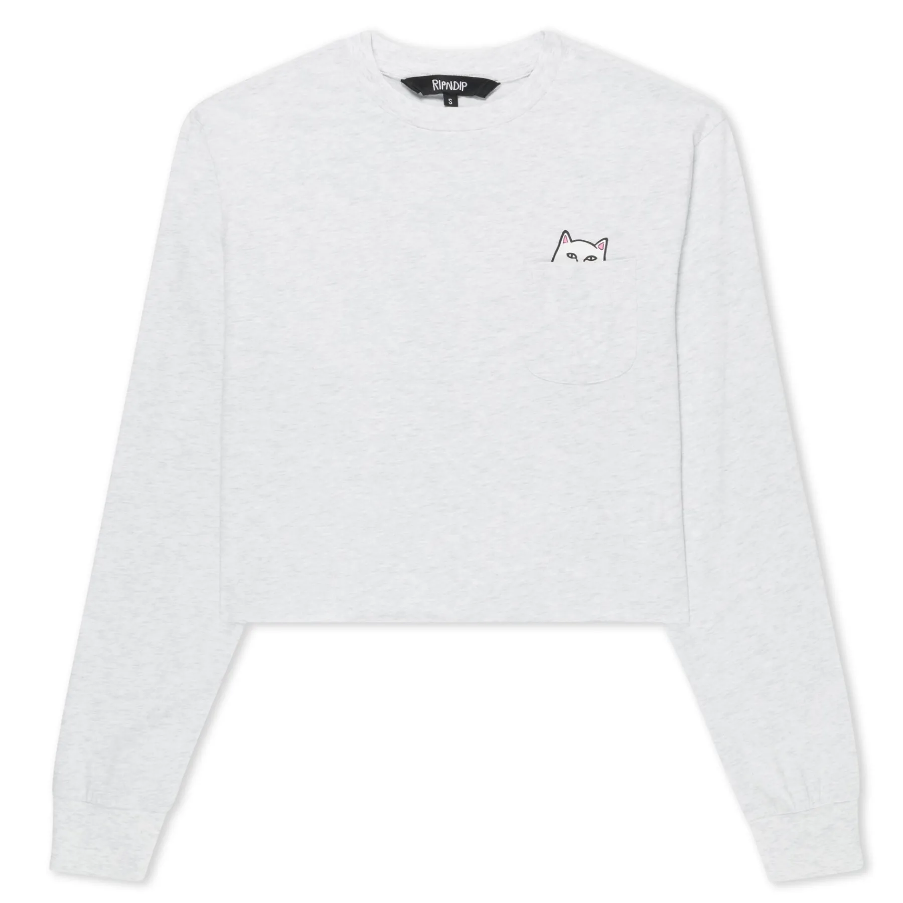 Ripndip Womens|Womens<Lord Nermal Cropped Long Sleeve Pocket Tee (Ash Heather)