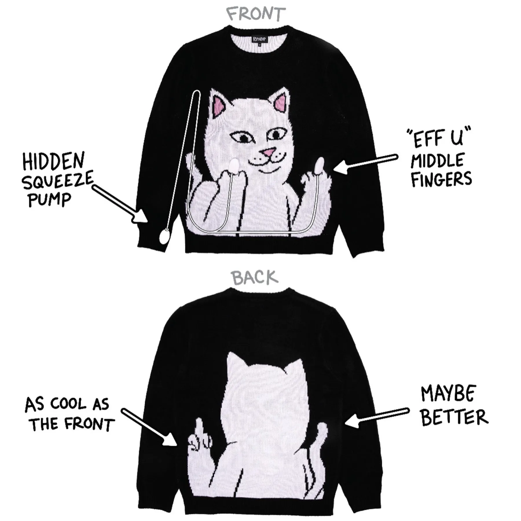 Ripndip Knits / Sweaters|Christmas Items<Lord Nermal Flippy Knitty Sweater (Black)