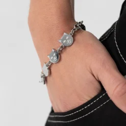 Ripndip Womens|Accessories<Lord Nermal Metal Link Bracelet (Silver)