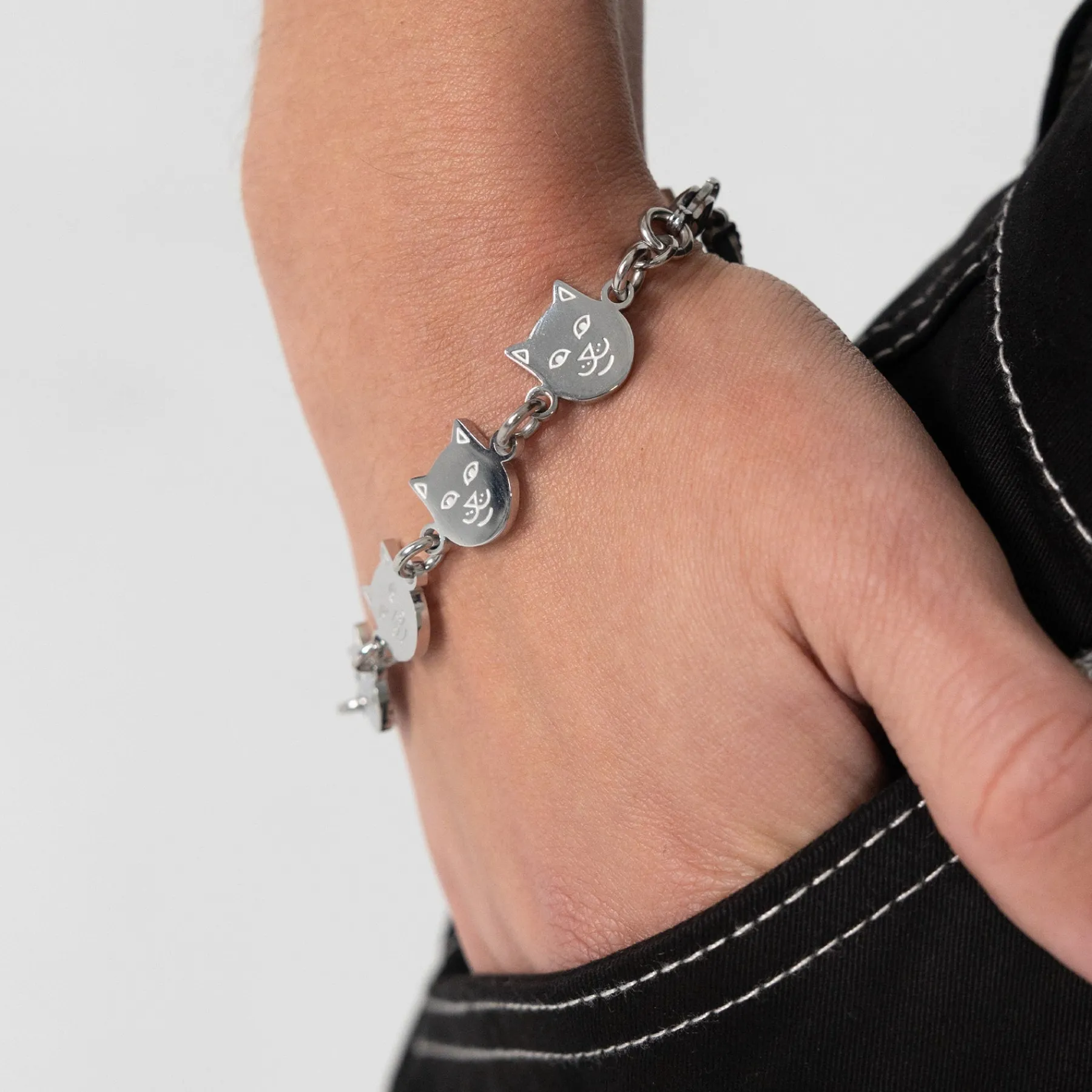 Ripndip Womens|Accessories<Lord Nermal Metal Link Bracelet (Silver)