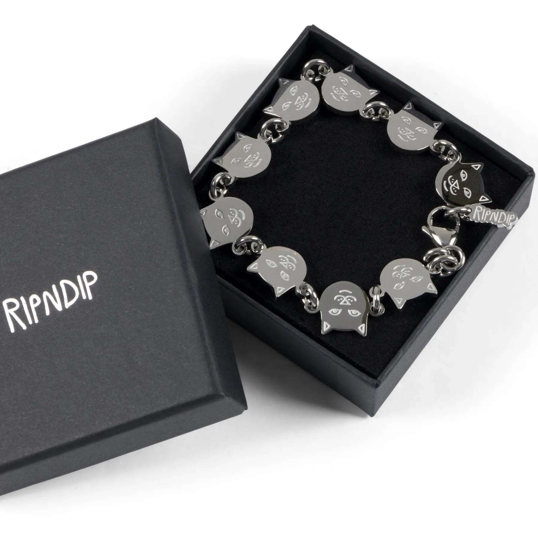 Ripndip Womens|Accessories<Lord Nermal Metal Link Bracelet (Silver)