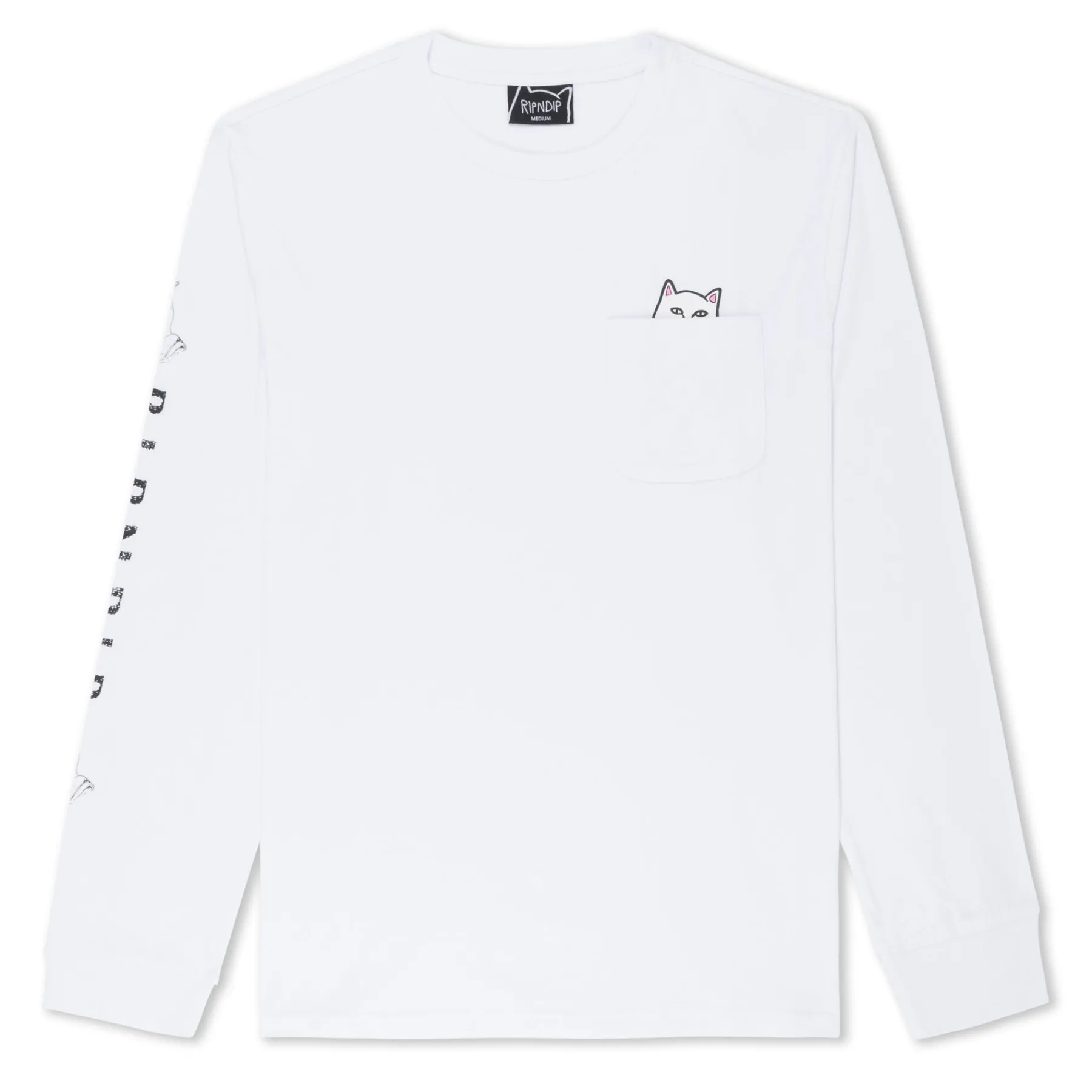 Ripndip Long Sleeve Tees|Lord Nermal Tees<Lord Nermal Pocket L/S (White)