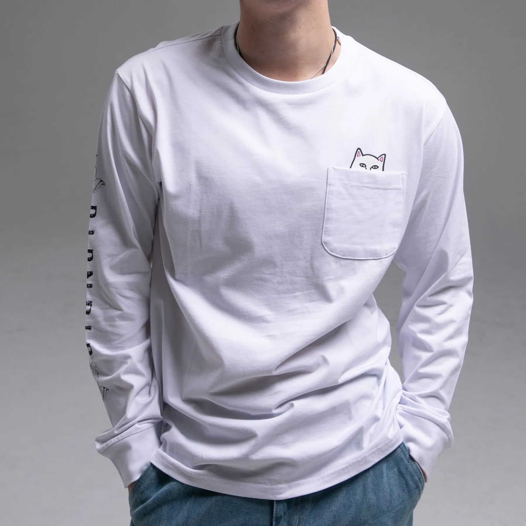 Ripndip Long Sleeve Tees|Lord Nermal Tees<Lord Nermal Pocket L/S (White)