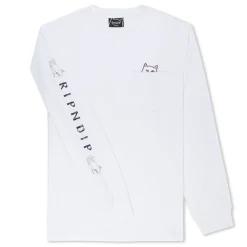 Ripndip Long Sleeve Tees|Lord Nermal Tees<Lord Nermal Pocket L/S (White)