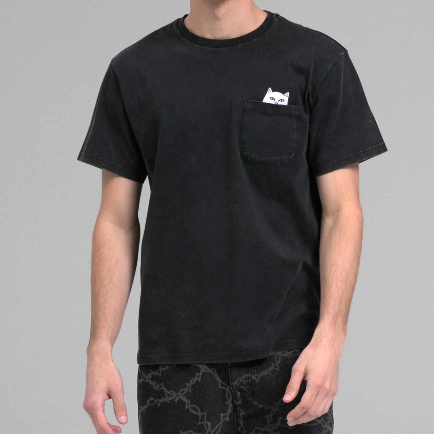 Ripndip Short Sleeve Tees|Lord Nermal Tees<Lord Nermal Pocket tee (Black Mineral Wash)