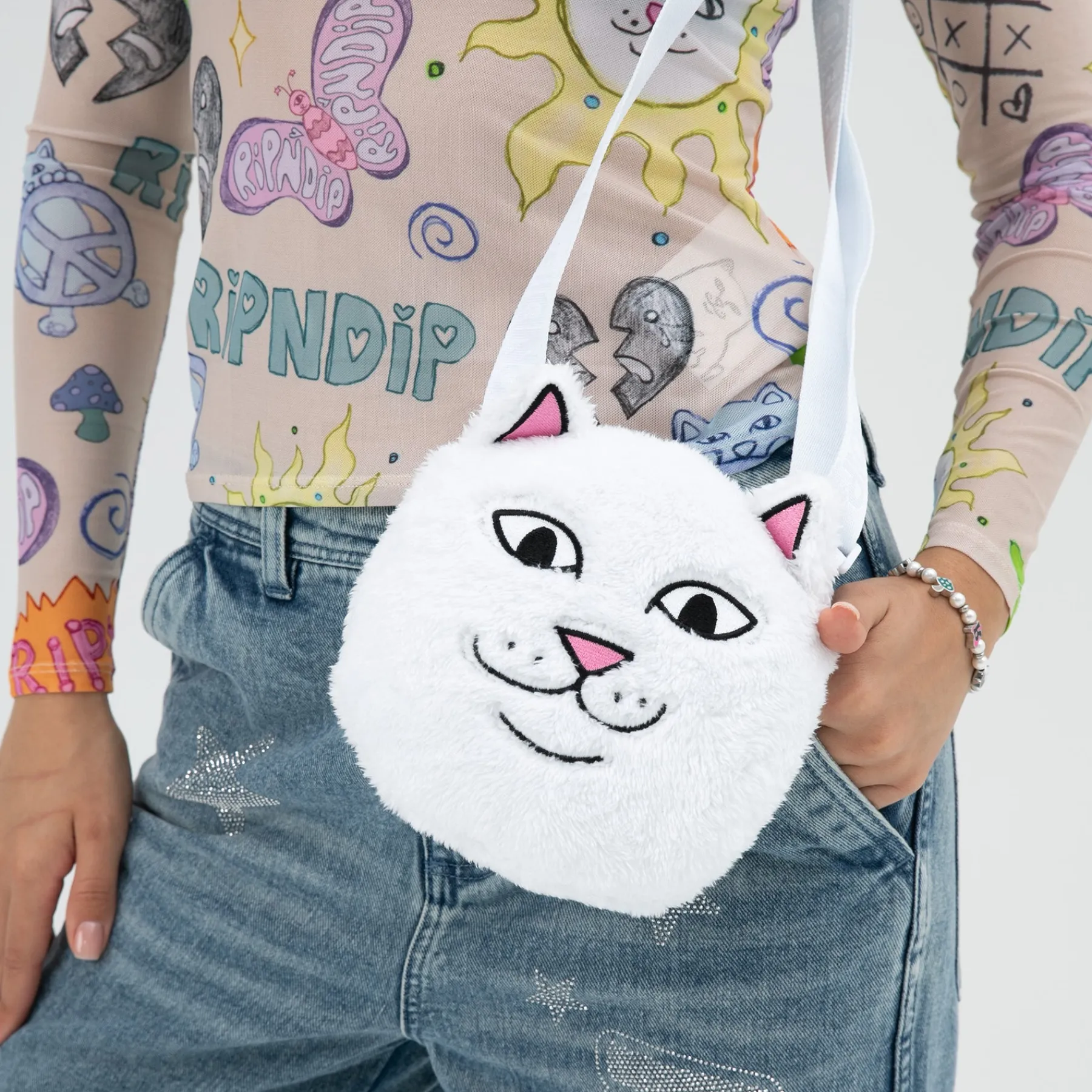 Ripndip Stocking Stuffers|Shoulder Bags<Lord Nermal Sherpa Crossbody Bag (White)