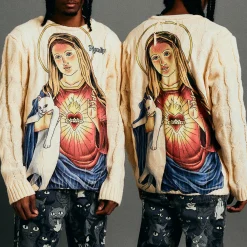 Ripndip Knits / Sweaters<Mother Mary Cable Knit Sweater (Cream)