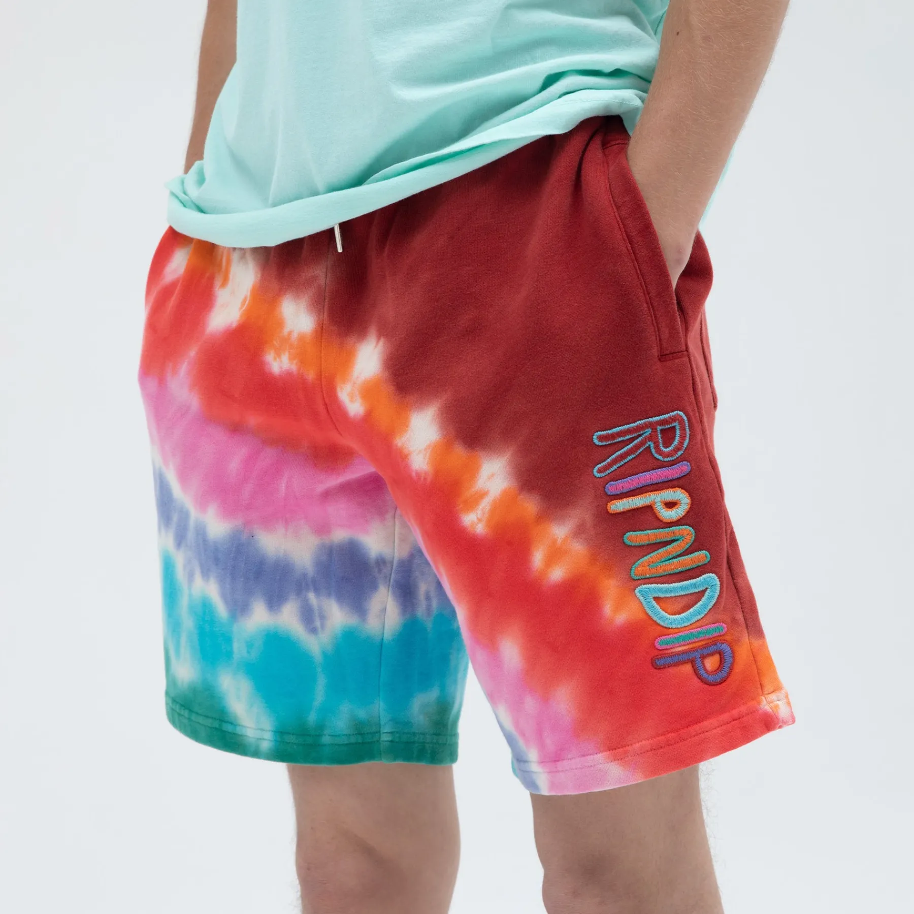 Ripndip Sweats|Shorts<OG Prisma Embroidered Sweatshorts (Red Tie Dye)