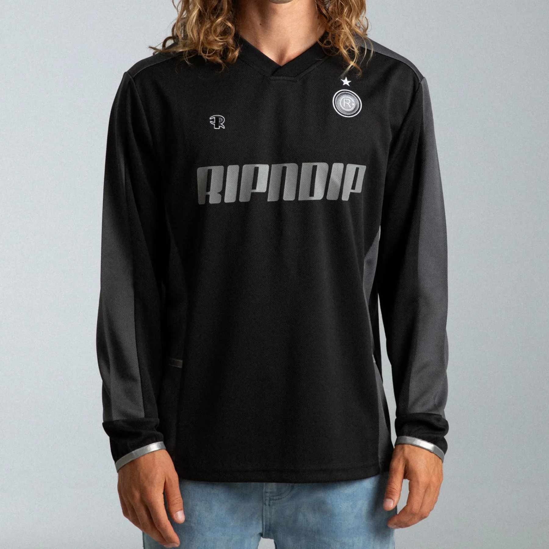 Ripndip Jerseys|Long Sleeve Tees<FC Long Sleeve Soccer Jersey (Black / Charcoal)
