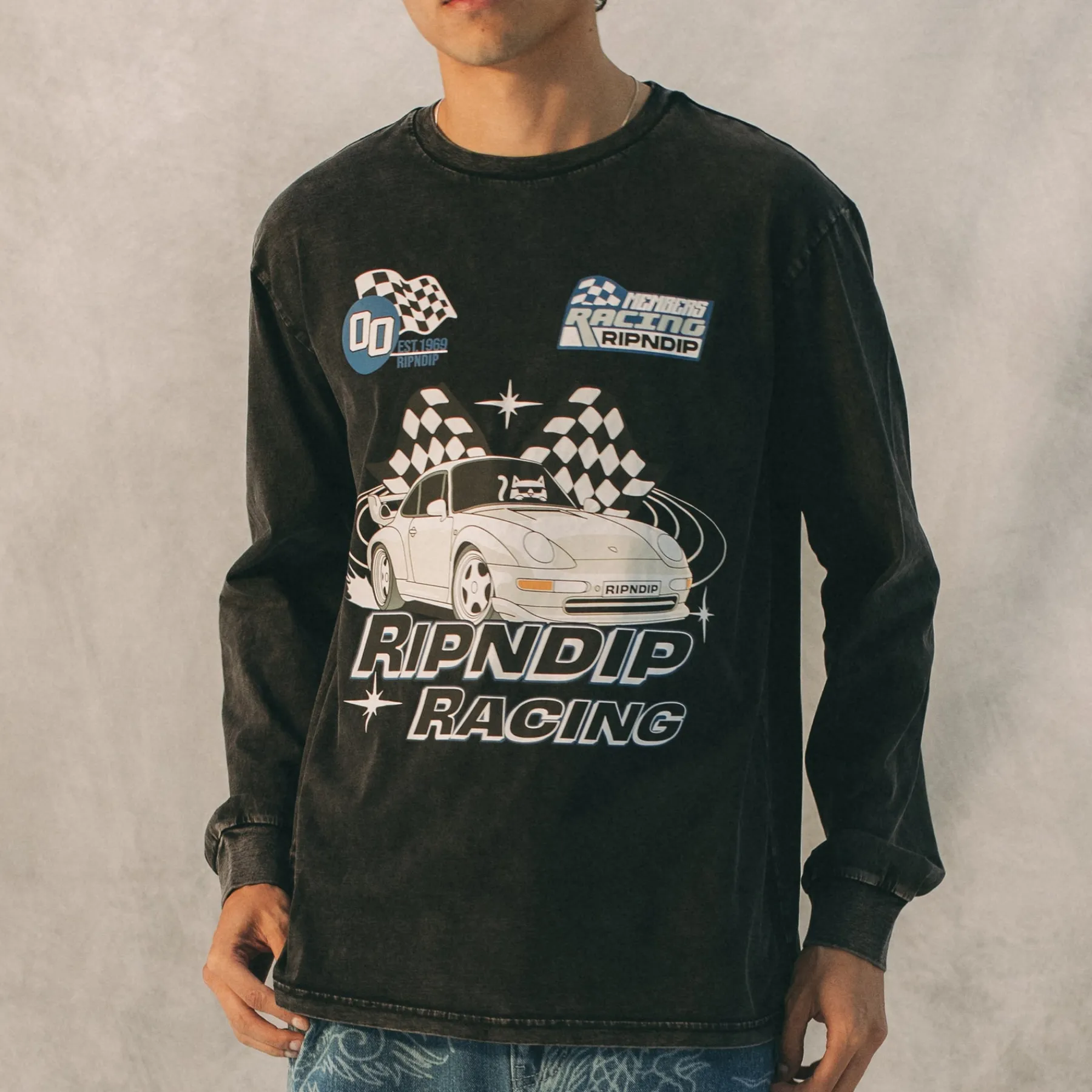 Ripndip Long Sleeve Tees<Ripnrace Long Sleeve (Black Wash)