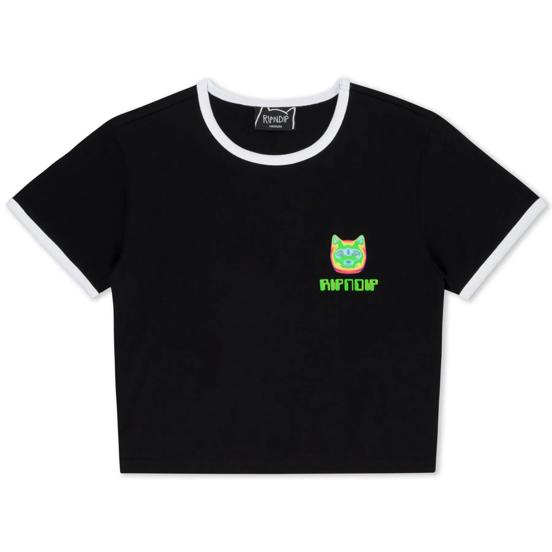 Ripndip Womens|Womens<Thermal Nermal Cropped Ringer Tee (Black)